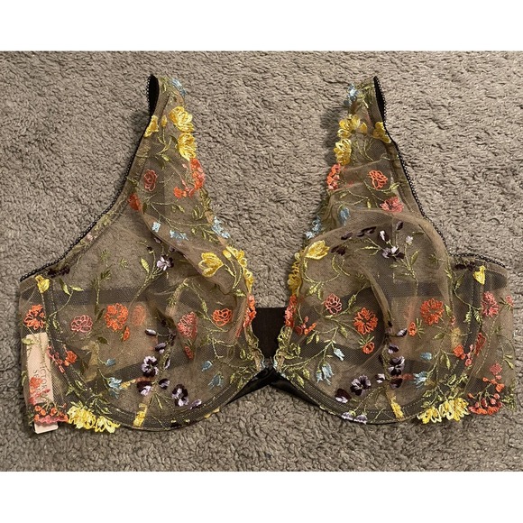 Victoria's Secret Other - Victorias Secret DREAM ANGELS Unlined Plunge‎ Bra Embroidered Mesh 36DDD Floral